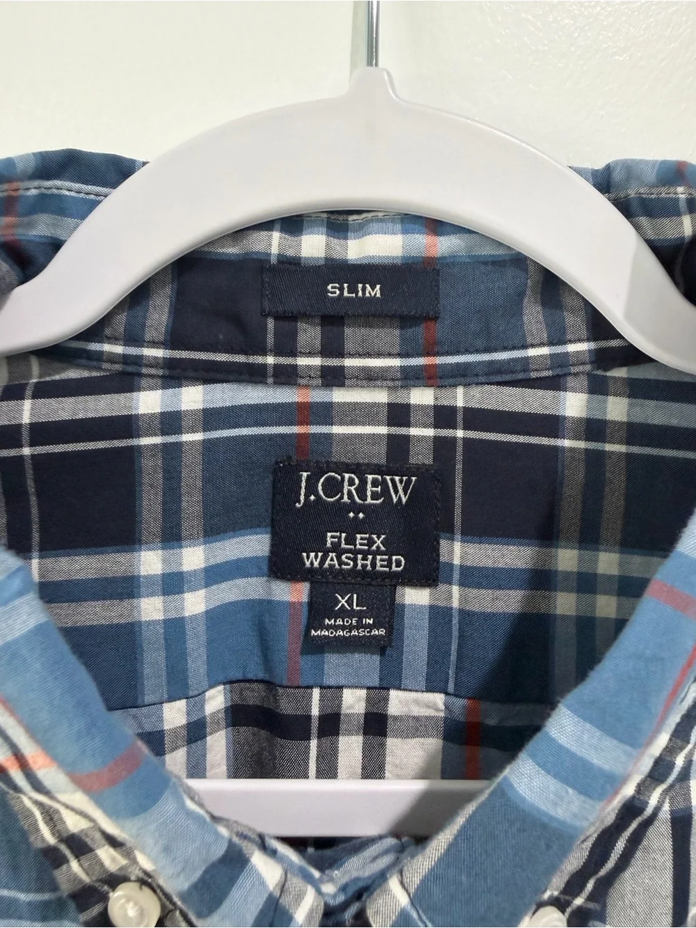 J. Crew Men's Navy, White & Red Plaid Button-Down Shirt
